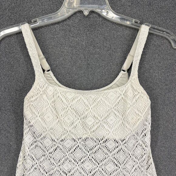 Profile by Gottex Tankini Top Womens 32D White Crochet Fringe Swimsuit 626-1D37 - Picture 2 of 15